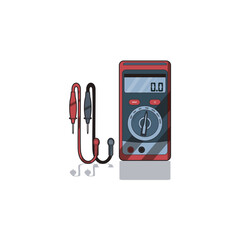 Illustration of a digital multimeter with probes, used for measuring voltage, current, and resistance in electrical circuits. Essential tool for electricians, engineers, and DIY electronics projects.