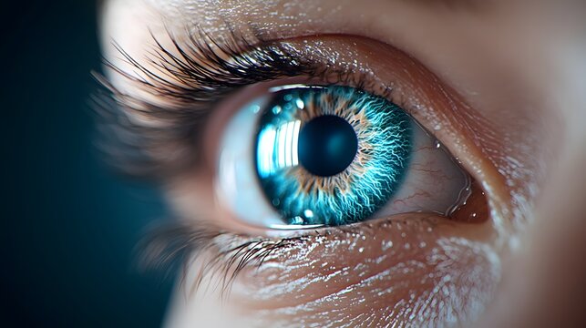 Holographic eye chart displaying dynamic vision test patterns visualizing AI driven optical enhancements in a futuristic sci fi tone with a tetradic color scheme