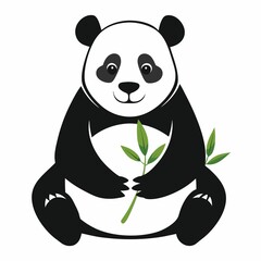 Serene Panda Munching Bamboo on White Background