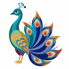 Graceful Peacock with Vibrant Feathers on White Background