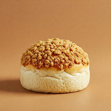 Soboro Bread (소보로빵) - Korean Streusel Bread, Golden Brown Crumble, Soft and Fluffy Texture, Traditional Korean Bakery, Close-Up Shot, Studio Lighting, Warm Background