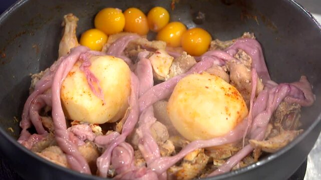 Spicy braised chicken with chicken eggs and ootheca