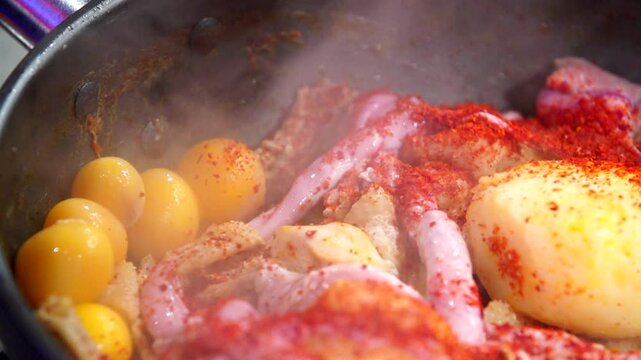Spicy braised chicken with chicken eggs and ootheca
