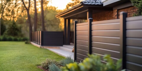 The contemporary fence design enhances the home's exterior.