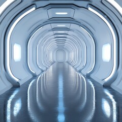Obraz premium Futuristic Corridor Design - Sleek, modern corridor with glowing lights and reflective floor. Perfect for sci-fi, technology, or futuristic concepts
