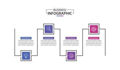 Business infographic template. 4 Step timeline journey. Process diagram, Infographic elements vector illustration.	