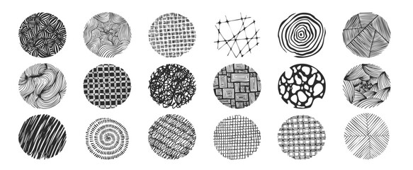 Set of abstract hand drawn doodle pattern with spots, drops, curves, lines, pencil draw vector illustration.  