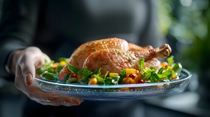 Neon Lit Holographic Turkey Displayed in Futuristic Culinary Simulation   A Transparent 3D Digital Rendering of a Poultry Dish with Enhancements Showcasing a Visionary and High Tech Culinary Concept