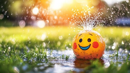 Happy smiley ball in summer splash.