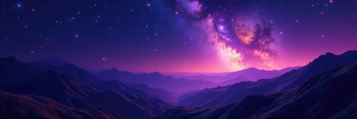 Obraz premium Dark space landscape with stars and galaxy gradient blur, astronomy, grain, purple