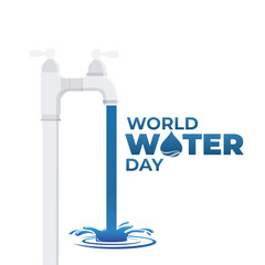 World water day, March 22. Illustration of water coming out of a tap. International Water Day
