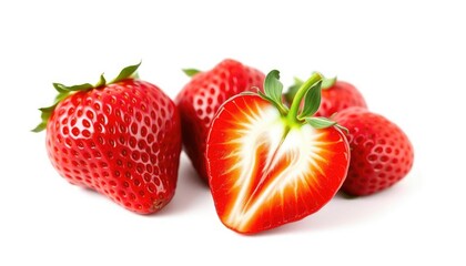A vibrant, ripe strawberry isolated on pure white background, bright, object