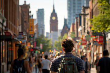 Fototapeta premium A captivating journey through the city streets, capturing the essence of urban exploration and the spirit of adventure. Discover hidden gems and vibrant city life in this mesmerizing urban landscape.