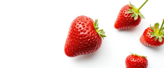 A single ripe strawberry, vibrant red, isolated on pure white, berries, summer fruit