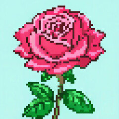 Pixel art rose flower with soft pink petals on a light blue background for cross stitch pattern