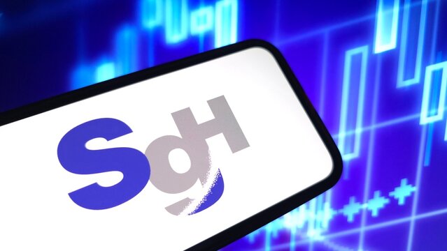 Konskie, Poland - March 03, 2025: SG Holdings company logo displayed on mobile phone