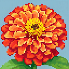 Pixel art zinnia flower design with vibrant orange and yellow colors for cross stitch pattern