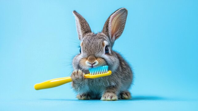little bunny brushing his teeth