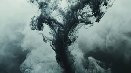 Abstract Ink Swirl in Water Dark Blue and Grey Hues