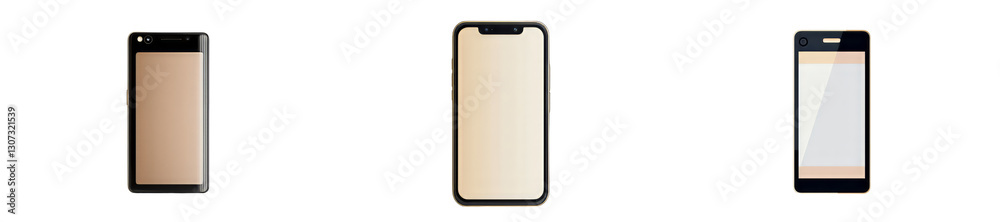 Poster A blank screen is displayed on a three-color smartphone isolated on white
