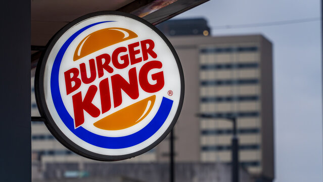 Burger King Sign outside a store in Birmingham, 12 February 2025, Birmingham, UK	