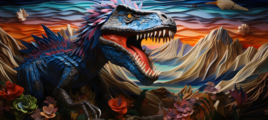 Fototapeta premium quilling paper jurassic family 11, ai generative