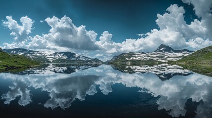 Fototapeta premium Stunning Mountain Lake Reflection Landscape Photo