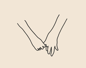 Line art love couple hand sketch isolated. Family together doodle sketch. Whimsical coquette wedding hands with ring. Vector outline illustration