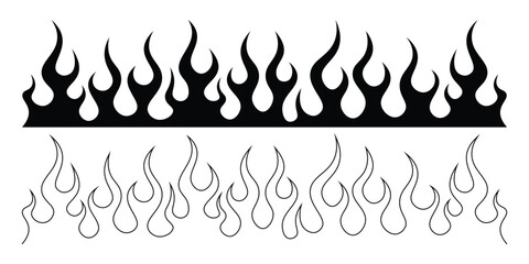 Silhouette Fire flames. Old school tattoo neo-tribal style or silhouette flame for cars. set vector icons. Fire sign. Fire flame icon isolated on white background. Vector illustration © THETO STUDIO
