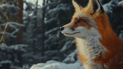Fototapeta premium a fox in snow forest