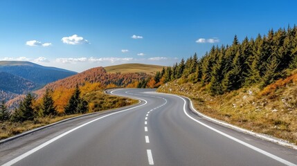 Winding Road Through Colorful Autumn Forest Landscape