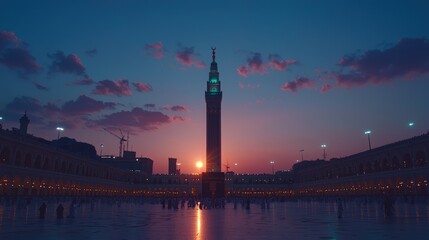 Fototapeta premium Grand Mosque Sunset, Pilgrims