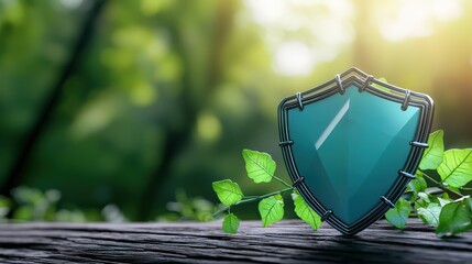 Cyber security shield in nature protecting digital assets with a green touch outdoor macro perspective
