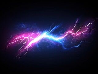 Vibrant Abstract Lightning Bolt with Electric Blue and Magenta Strikes Illuminating Dark Background for Dynamic Visual Impact