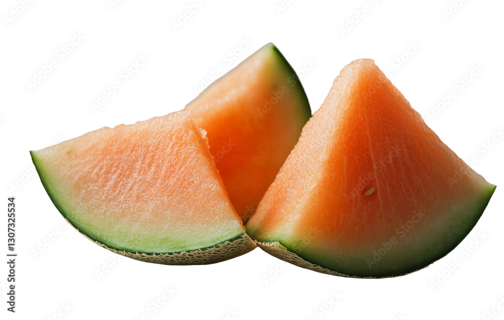 Poster a slice of cantaloupe melon stands alone on a simple white background