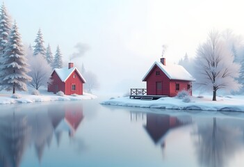 Fototapeta premium Cabin near lake Fusine in winter 