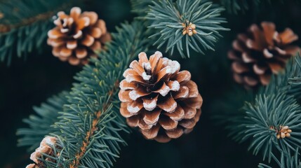 Pine Cone on Green Branch
