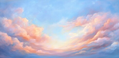 Obraz premium Pastel sunset sky with soft, fluffy clouds.