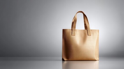 Elegant Golden Tote Bag on Minimalist Background for Fashion and Accessories Concepts