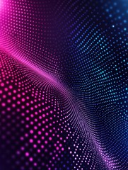 Obraz premium Abstract Digital Wave Of Blue And Pink Glowing Dots On Dark Background