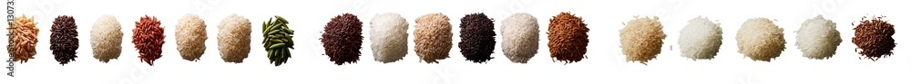 Poster the uncooked integral rice macro, isolated on white, is captured from a top view