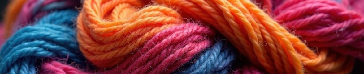 Fototapeta premium Close-up of colorful yarn, half-finished knitted item, wool, knitting needles