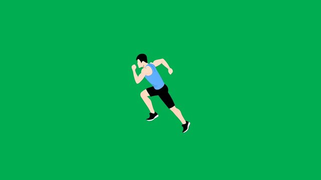 Animation video of a animated man runing n a green screen