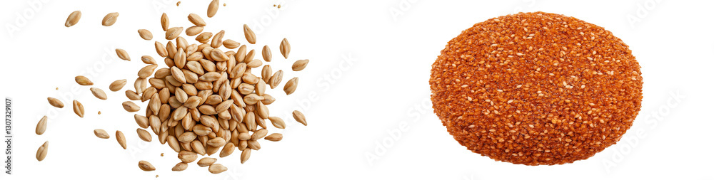 Poster a white background is used to isolate organic integral sesame seeds in this image