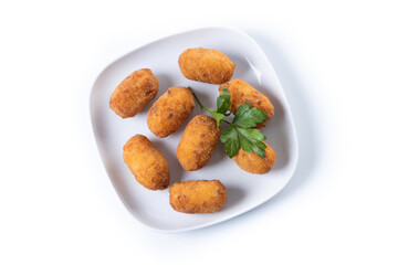 Fried cod croquettes isolated on white background