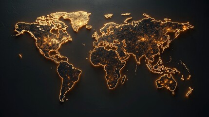world map on black background