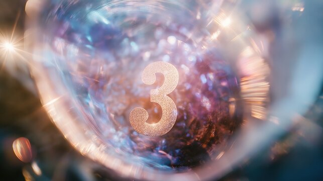 Mysterious glowing number three surrounded by ethereal light and colors representing meanings and symbolism