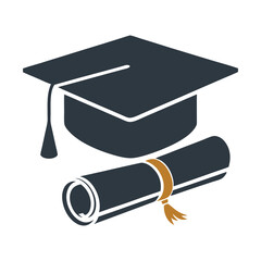 Academic Achievement Graduation Cap and Diploma vector Icon.
