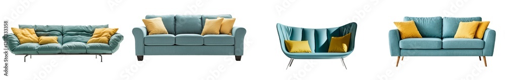 Poster isolated on a white background, the sofa is presented with a clipping path for added convenience