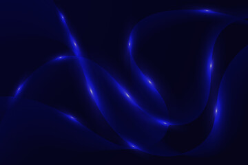 Neon Blue Wave Line On Dark Background. Technology Banner. Vector Illustration. Abstract Business Wallpaper